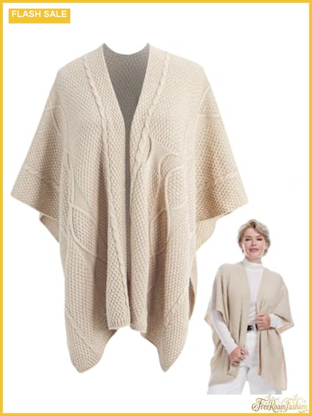 MissShorthair Knit Poncho Shawl Wrap Soft Versatile Cape Scarf for Women